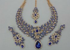 Indian Bollywood Blue Gold Crystal Jewellery set